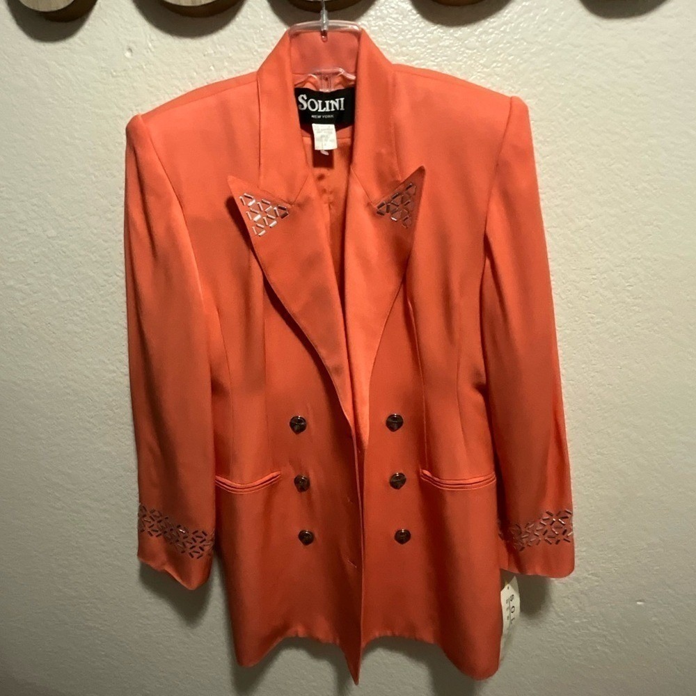 SOLINI Vibrant Orange Blazer with Embellishments little stain (Vintage)